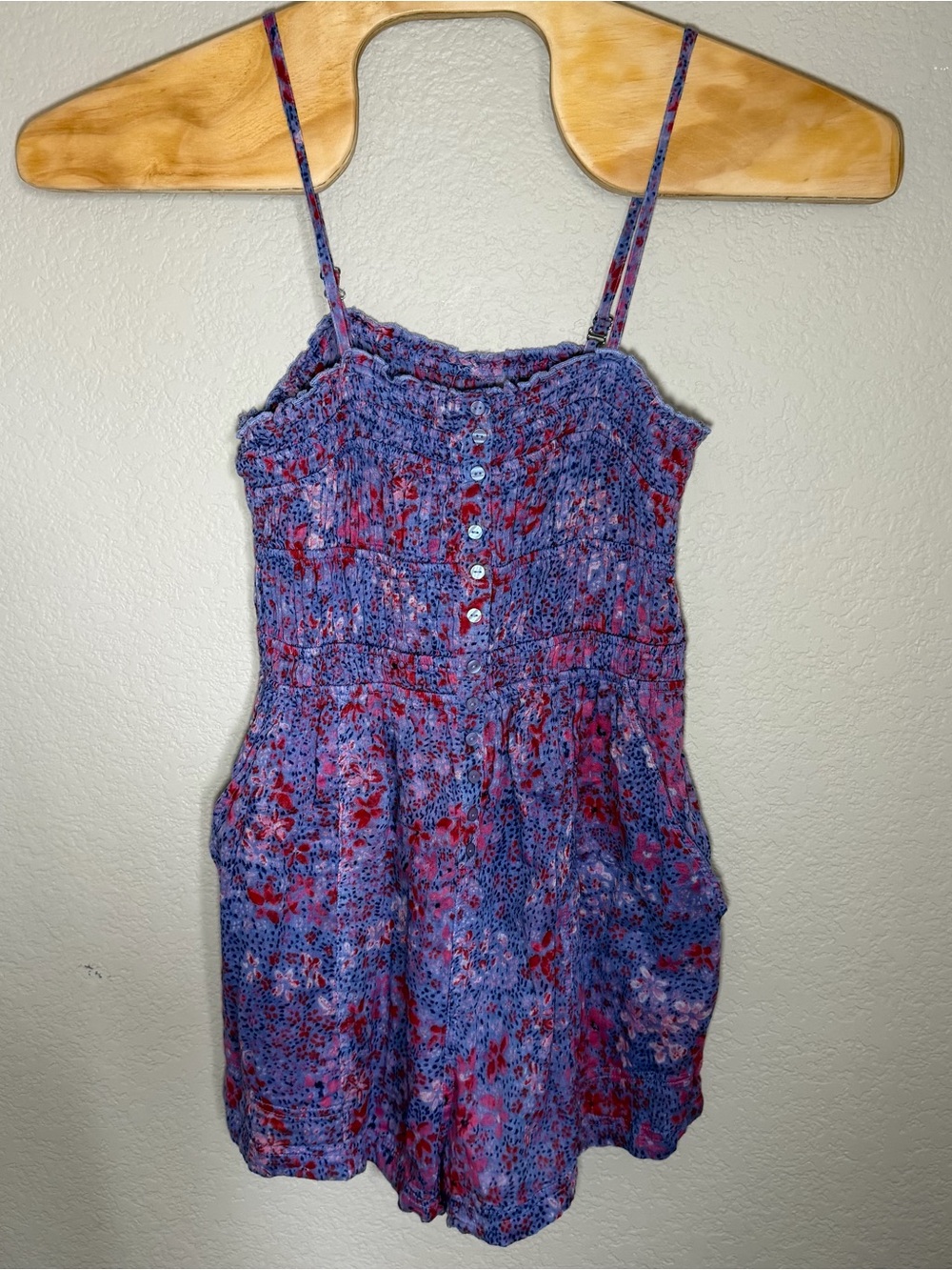 Urban Outfitters Purple Floral Smocked Spaghetti Strap Dress
